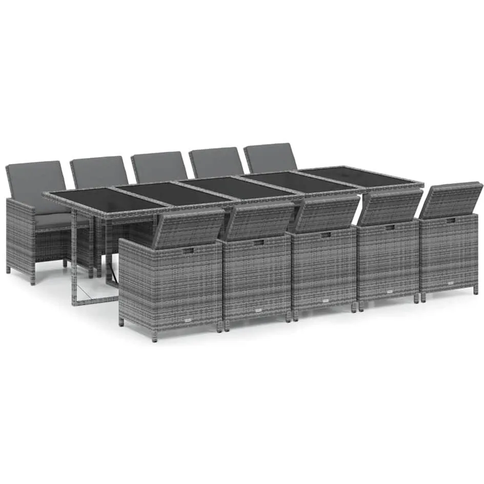 vidaXL 11-delige Tuinset met kussens poly rattan grijs