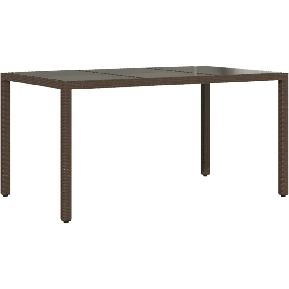 vidaXL Tuintafel met glazen blad 150x90x75 cm poly rattan bruin
