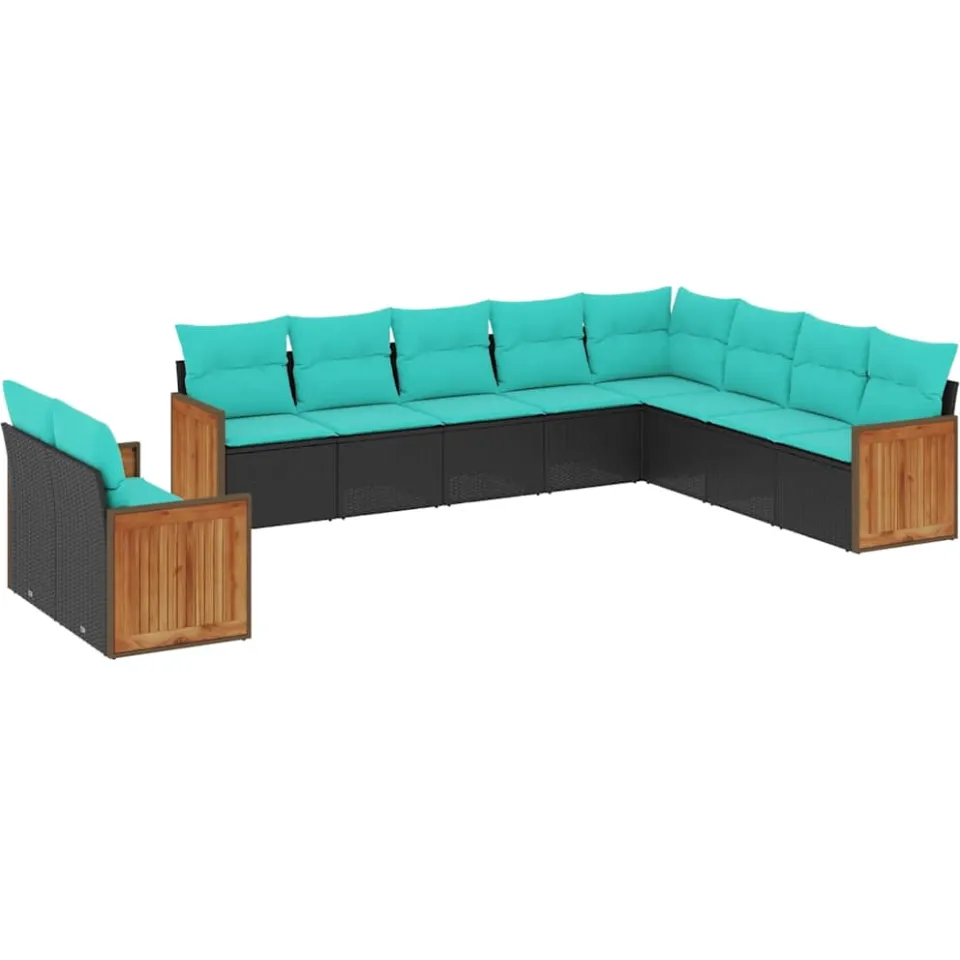 vidaXL 10-delige tuinbankset met kussens van zwart polyrotan, foto 3