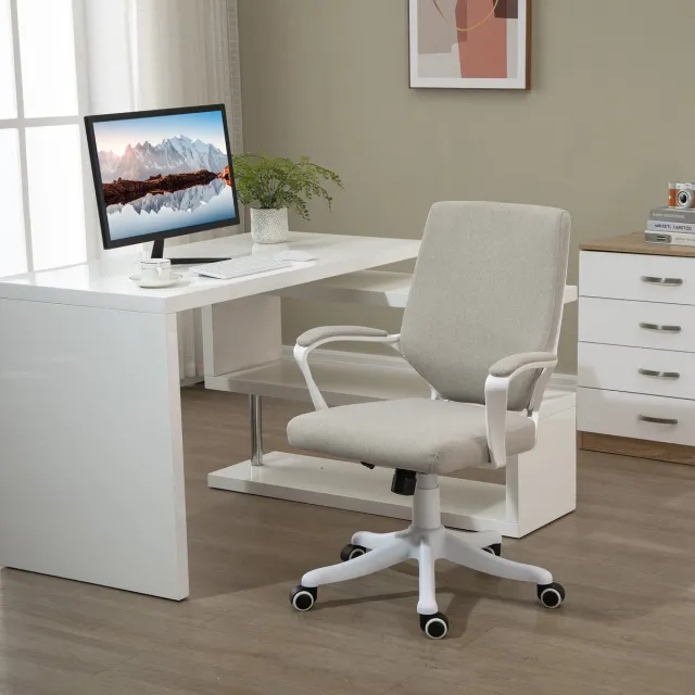 MODFU Bureaustoel - Ergonomische Lendensteun - In Hoogte Verstelbaar - Beige - Polyester