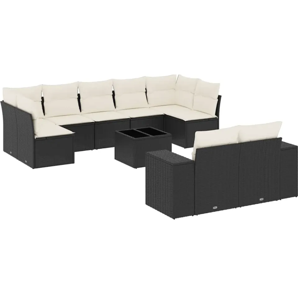 vidaXL 10-delige Loungeset met kussens poly rattan zwart, foto 3