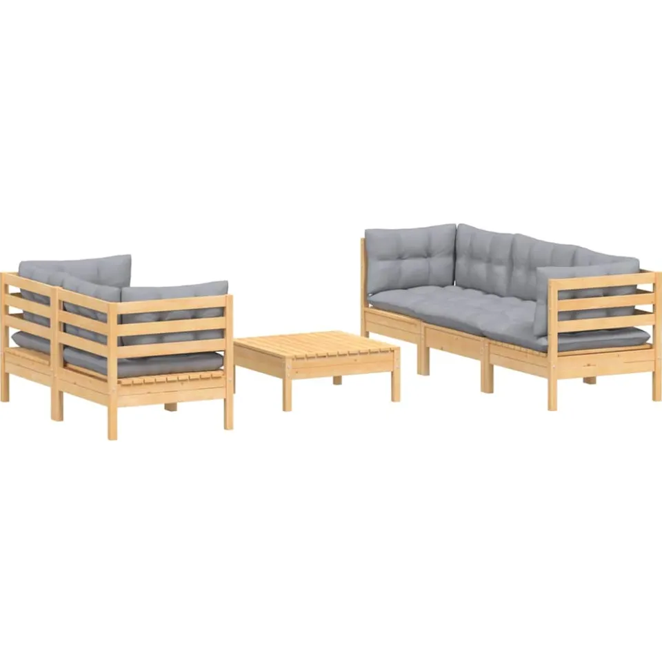 vidaXL 6-delige Loungeset met grijze kussens grenenhout grijs