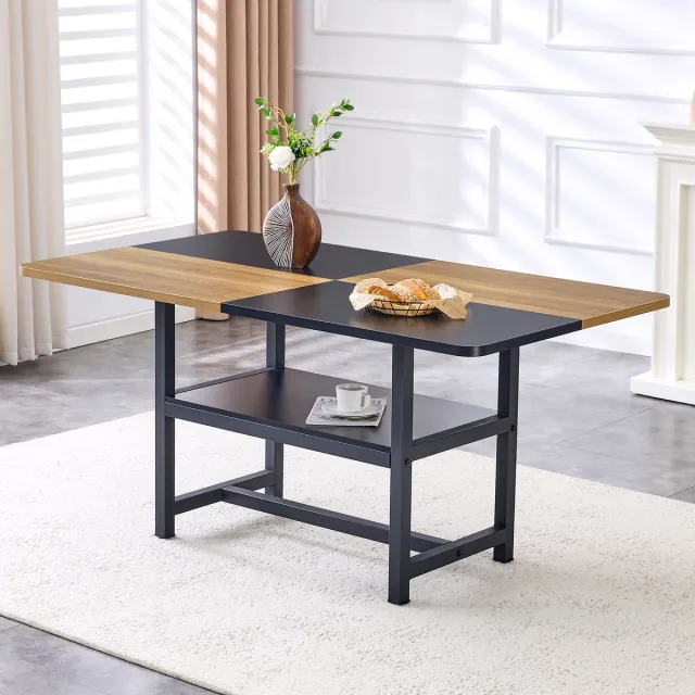 DESMIU Eettafel - Industriële Rechthoekige Tafel Met Opbergrek - Voor Woonkamer Keuken En Eetruimte - MDF En Metaal - 160x90x76 Cm - Bruin Zwart