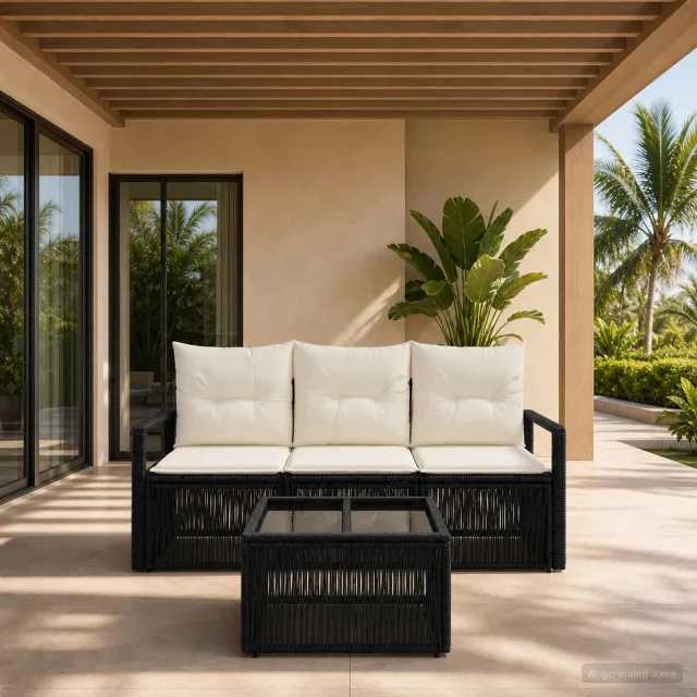 vidaXL Tuinbankenset 4 st Zwart poly rattan