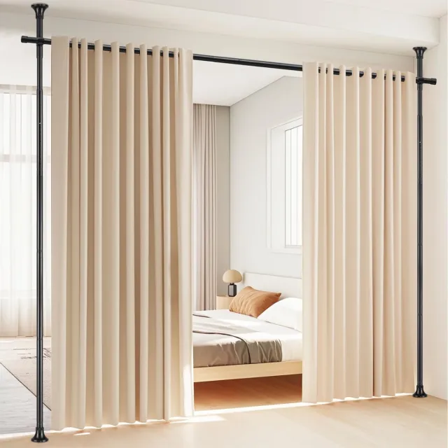 AIMASON Roomdivider zonder boren Verstelbaar 110 x 300 cm & Stevige Klemconstructie – Scheidingswand Flexibele Indeling & Snel te Plaatsen – Ruimteverdeler Privacy & Inkijkbescherming - Voor Slaapkamer, Eetkamer, Studeerkamer Zwart