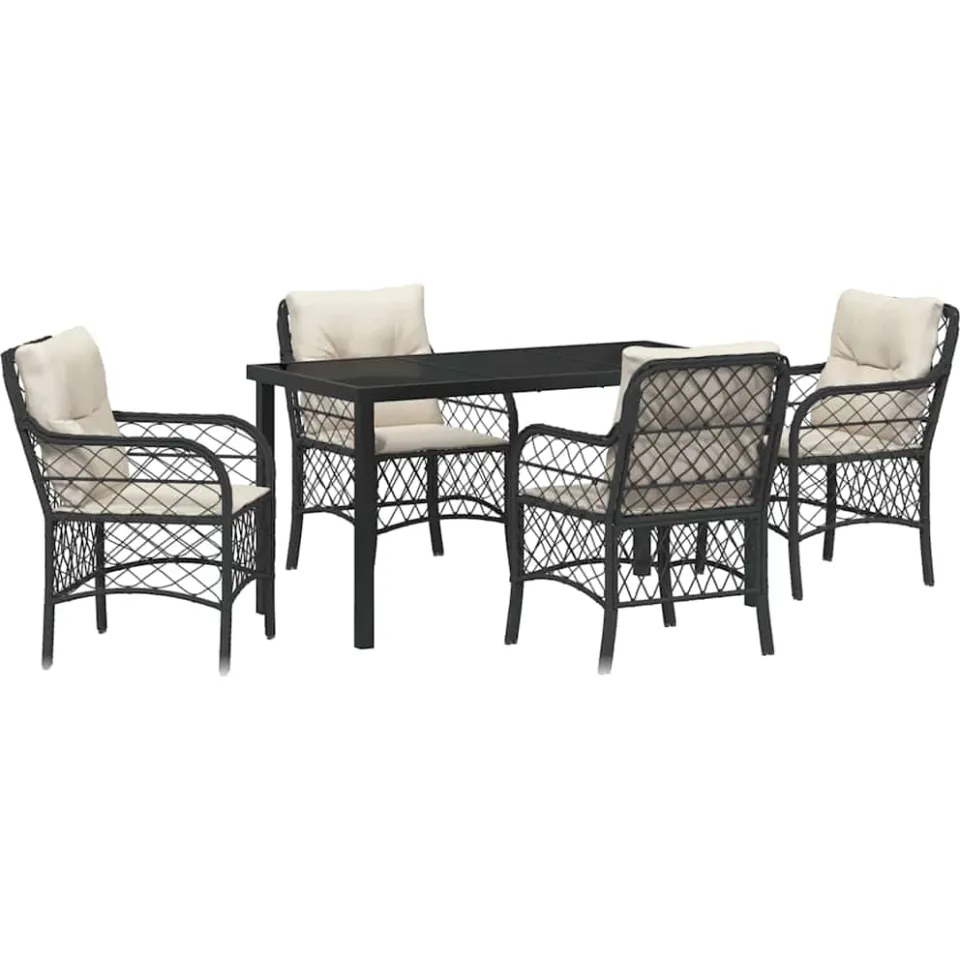 vidaXL Tuin eettafelset 5 st Zwart poly rattan