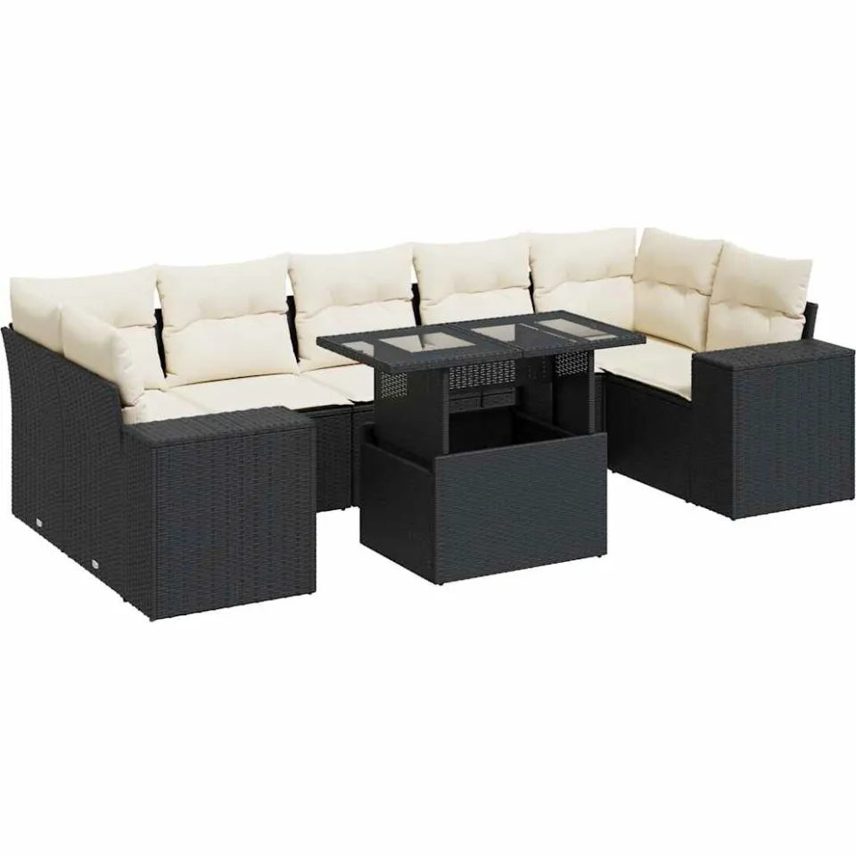 vidaXL 8-delige Loungeset met kussens poly rattan zwart, foto 3