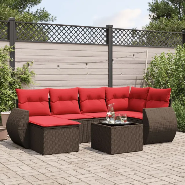 vidaXL 7-delige tuinbankset met kussens, bruin polyrotan