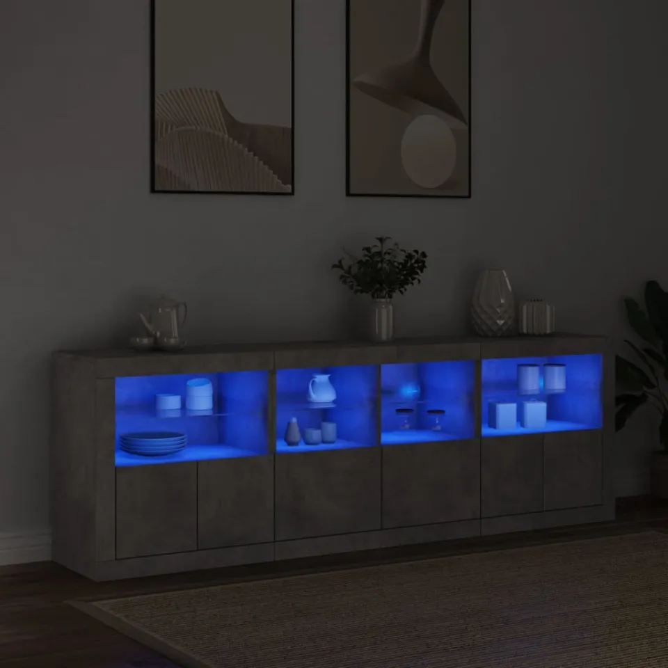 vidaXL Dressoir met LED-verlichting 202x37x67 cm betongrijs grijs, foto 2