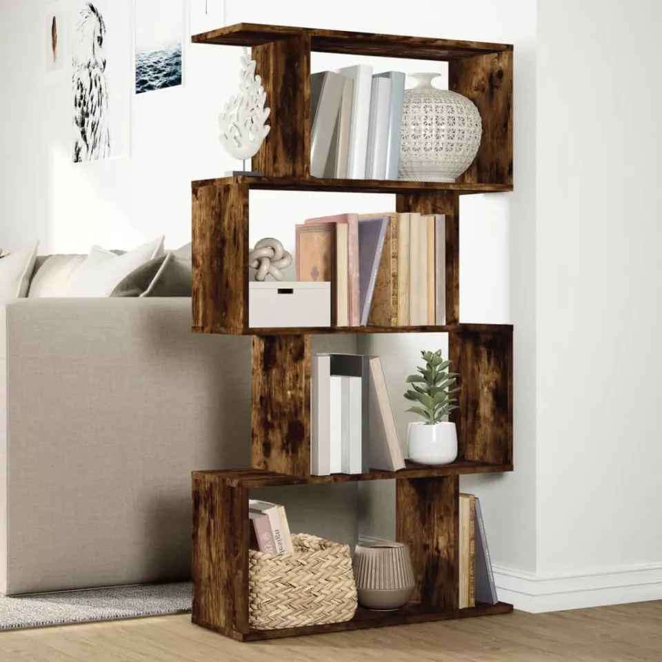 vidaXL Kamerscherm / boekenkast 4-laags 70x24x129 cm hout gerookt eik bruin, foto 3
