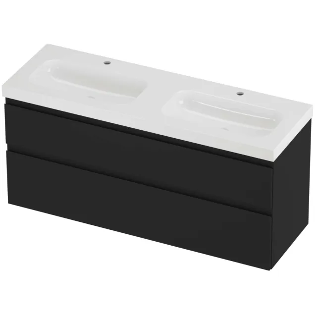 Proline Haga Badmeubelset Polystone Mezza Dubbel 140x46x66 cm Glans Wit Mat Zwart