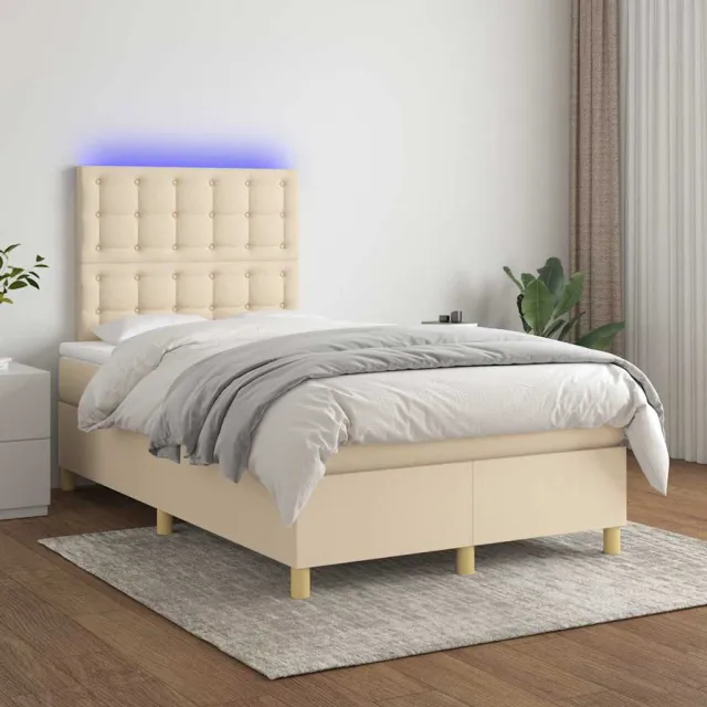 vidaXL Boxspring met matras en LED stof crèmekleurig 120x200 cm