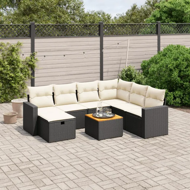 vidaXL 8-delige Loungeset met kussens poly rattan zwart, foto 2