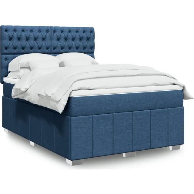 vidaXL Boxspring met matras stof blauw 140x200 cm