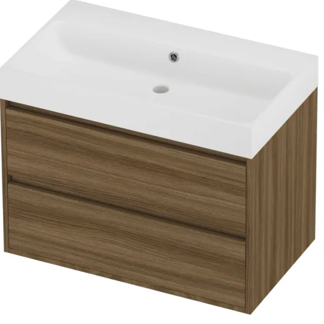 Proline Podium Badmeubelset Polystone Loft 80x46x62 cm Mat White Caramel Walnut Houtlook