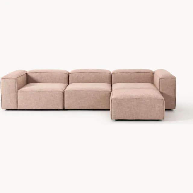 Westwing Collection Modulaire bank Lennon (4-zits) van linnenmix met poef (links/rechts) Wijnrood