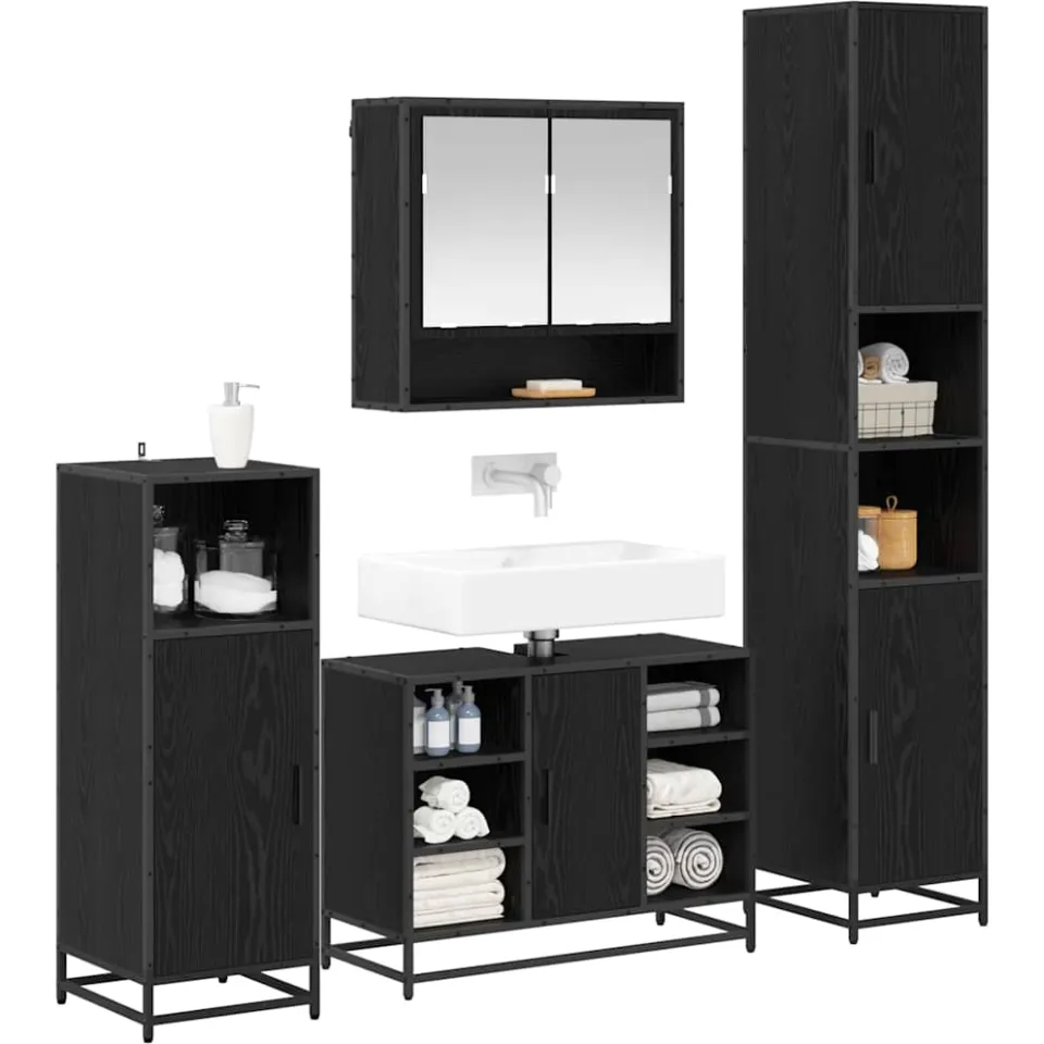 vidaXL Badkamermeubelset 4 st Zwart Eiken 35 x 37,5 x 188,5 cm