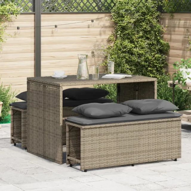 vidaXL 3-delige Tuinset met kussens poly rattan grijs, foto 2