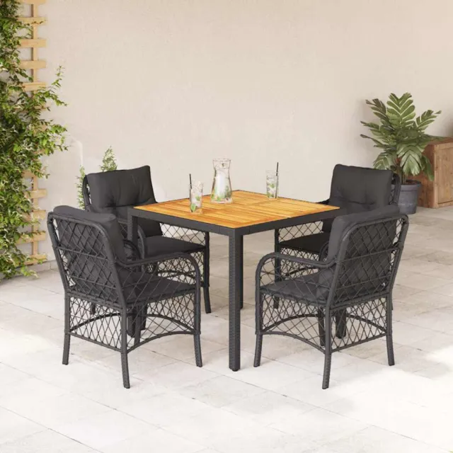 vidaXL 5-delige Tuinset met kussens poly rattan zwart, foto 2