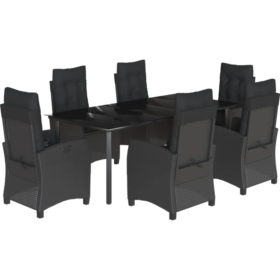 vidaXL 7-delige Tuinset met kussens poly rattan zwart, foto 3