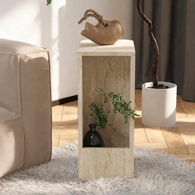 Bliss Skye Decor, Bijzettafel, Amon - Travertine, Gemelamineerde spaanplaat, Travertin, 24,8 x 34,8 x 60 cm Travertijn