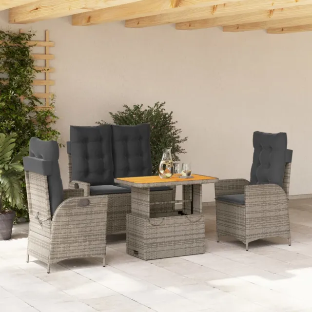 vidaXL 4-delige Tuinset met kussens poly rattan grijs, foto 2