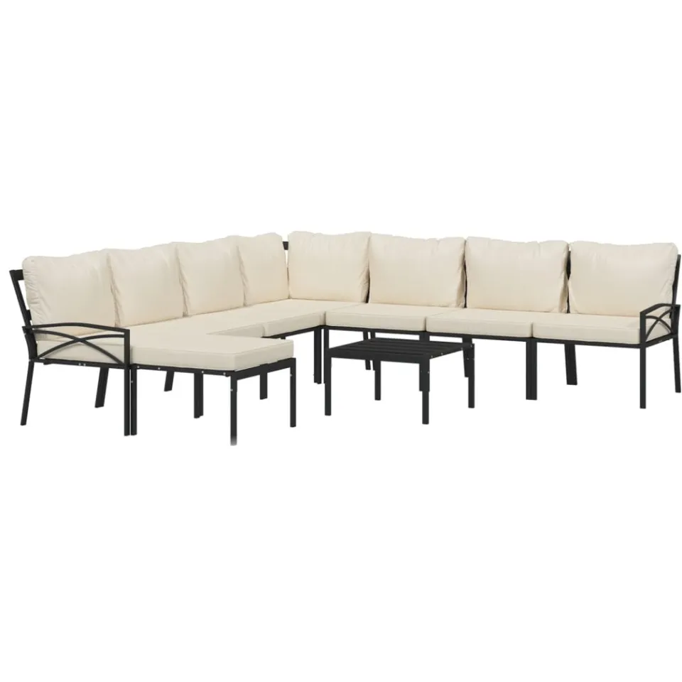 vidaXL 9-delige Loungeset met kussens staal zandkleurig Zwart