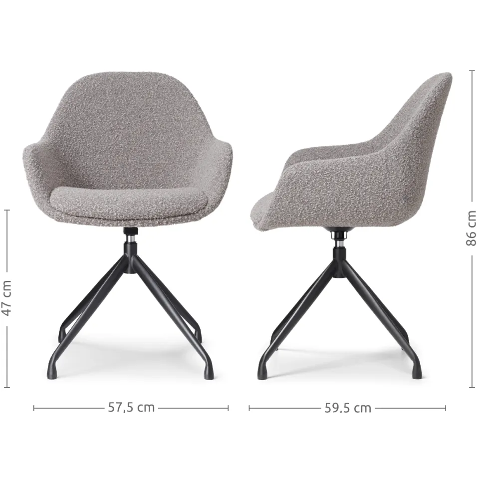 Nolon Nola-Mae draaibare eetkamerstoel bouclé taupe - zwart onderstel, foto 3