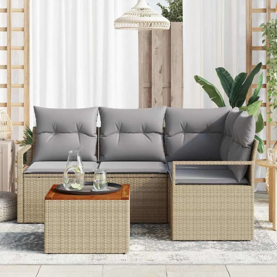 vidaXL Bankstel 5 st Beige poly rattan, foto 3