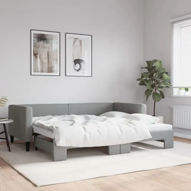 vidaXL Slaapbank met onderschuifbed 90x190 cm stof lichtgrijs grijs
