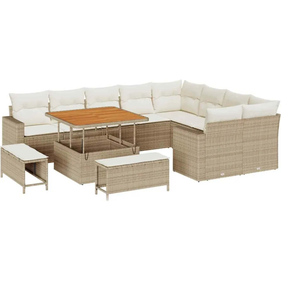 vidaXL Tuinbankenset 12 st Beige poly rattan