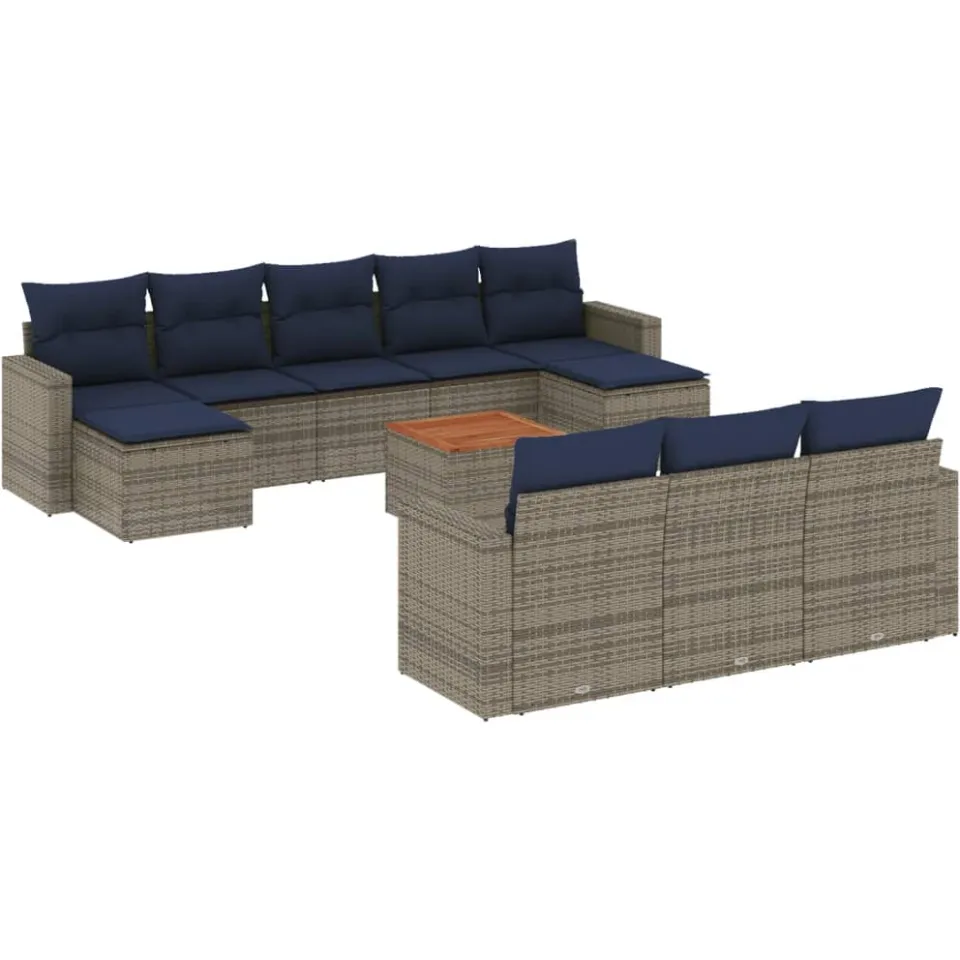 vidaXL 11-delige tuinbankset met kussens, grijs polyrotan, foto 3