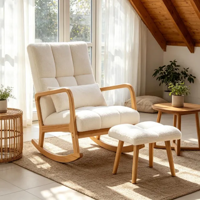 CHICFURN Schommelstoel - Met hocker - Houten onderstel - Wit