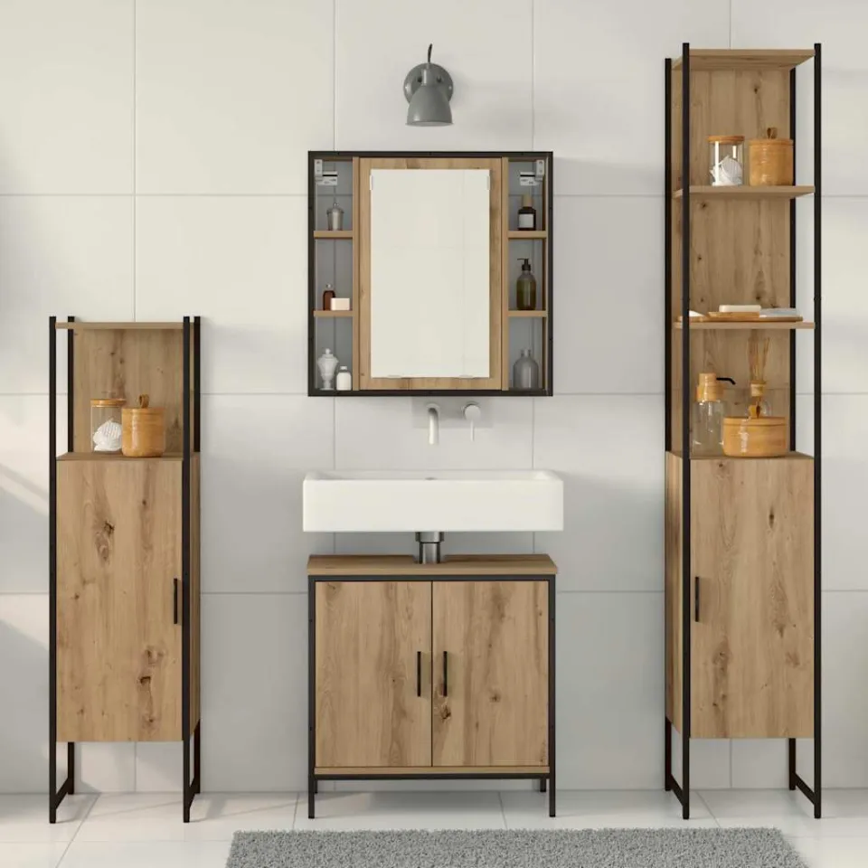 vidaXL Badkamermeubelset 4 st Bruin Bewerkt hout, foto 3