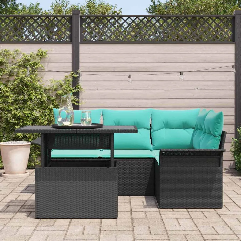 vidaXL Tuin Sofa Set 5 st Zwart Poly riet, foto 3