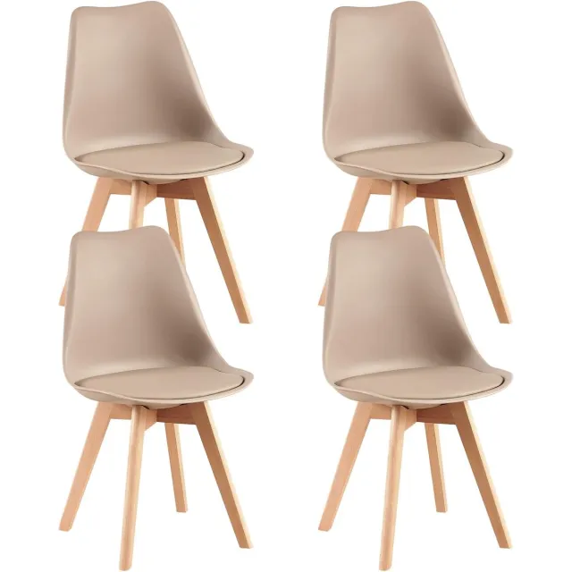 J.T.R Eetkamerstoelen-Eetkamerstoelen set van 4-gestoffeerd-vintage stijl- met massief beukenhouten poten- Kaki licht.