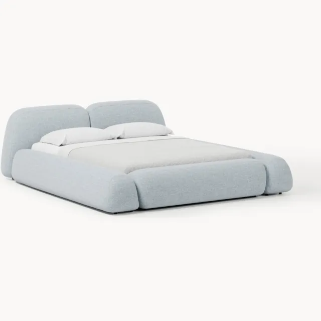 Westwing Collection Bouclé gestoffeerd bed Wolke Lichtblauw