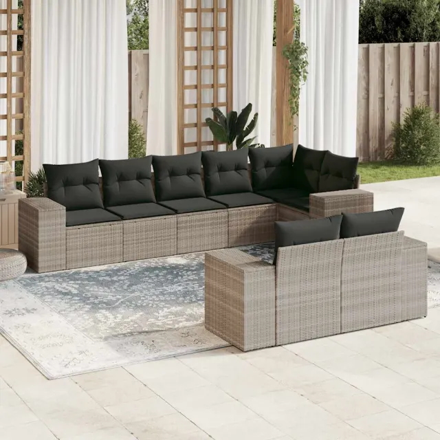 vidaXL 8-delige Loungeset met kussens poly rattan lichtgrijs grijs, foto 2