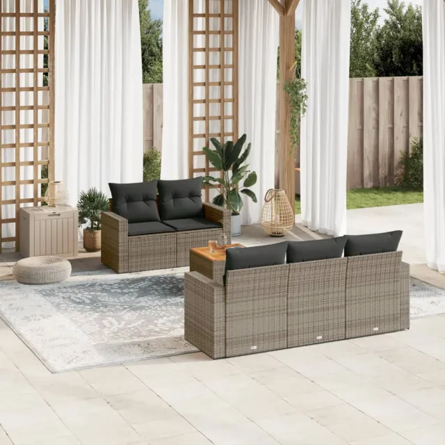 vidaXL 6-delige Loungeset met kussens poly rattan grijs, foto 2