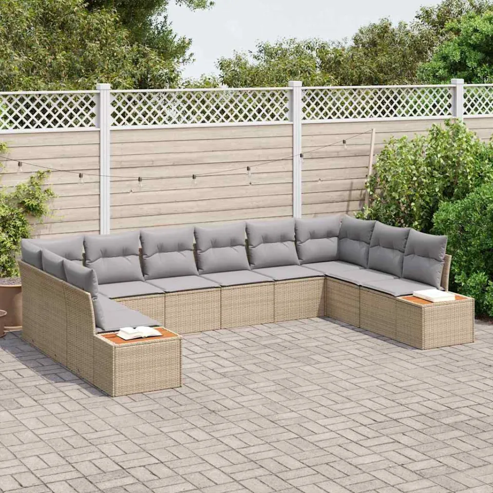 vidaXL Tuinbankenset 10 st Beige Poly riet, foto 2