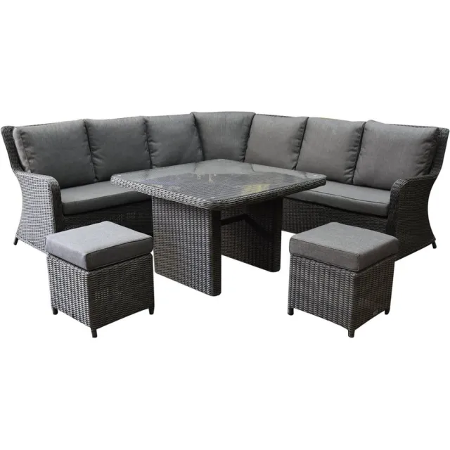 AVH-Collectie Bilbao premium dining hoek loungeset 6 delig antraciet wicker