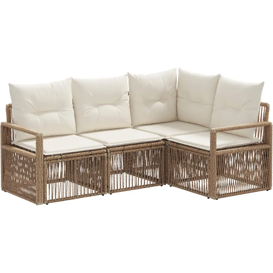 vidaXL Tuinbankenset 4 st 4-zits Beige poly rattan, foto 3