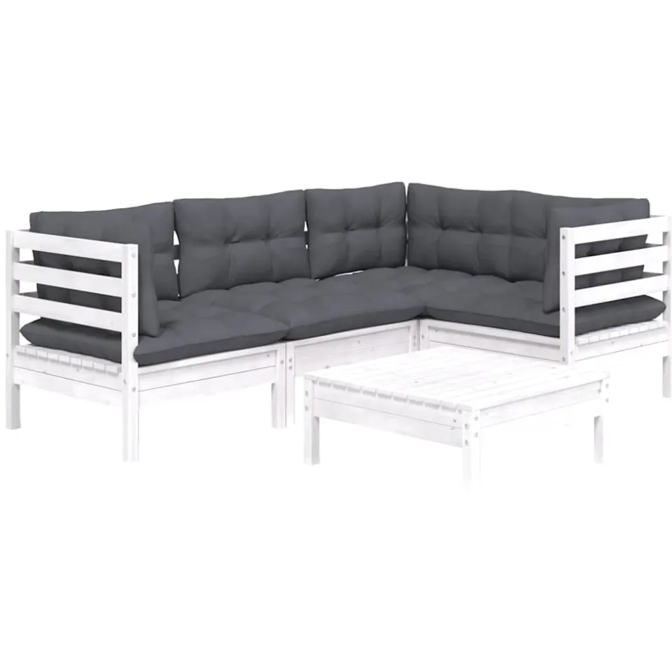 vidaXL 5-delige Loungeset met kussens grenenhout wit