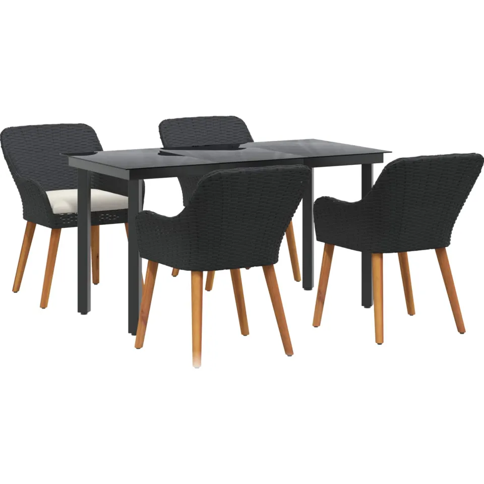 vidaXL Tuin eettafelset 5 st Zwart poly rattan