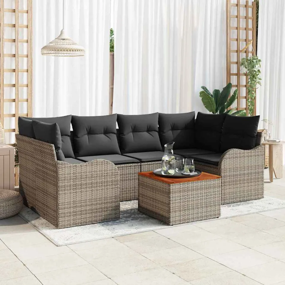 vidaXL Tuinbankenset 7 st Grijs poly rattan, foto 2