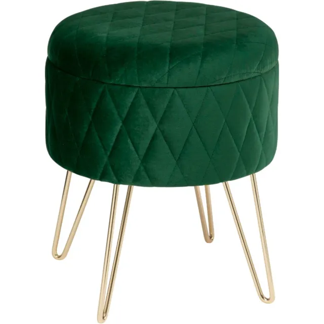 Happyment Luxe Velvet Poef - Groen - Voetenbank met opbergruimte - Opbergbox hocker - Zitkist met deskel - 2in1