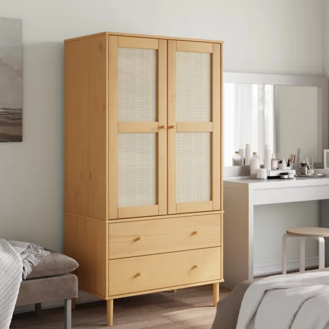 vidaXL Kledingkast SENJA 90x55x175 cm rattan look grenenhout bruin, foto 2