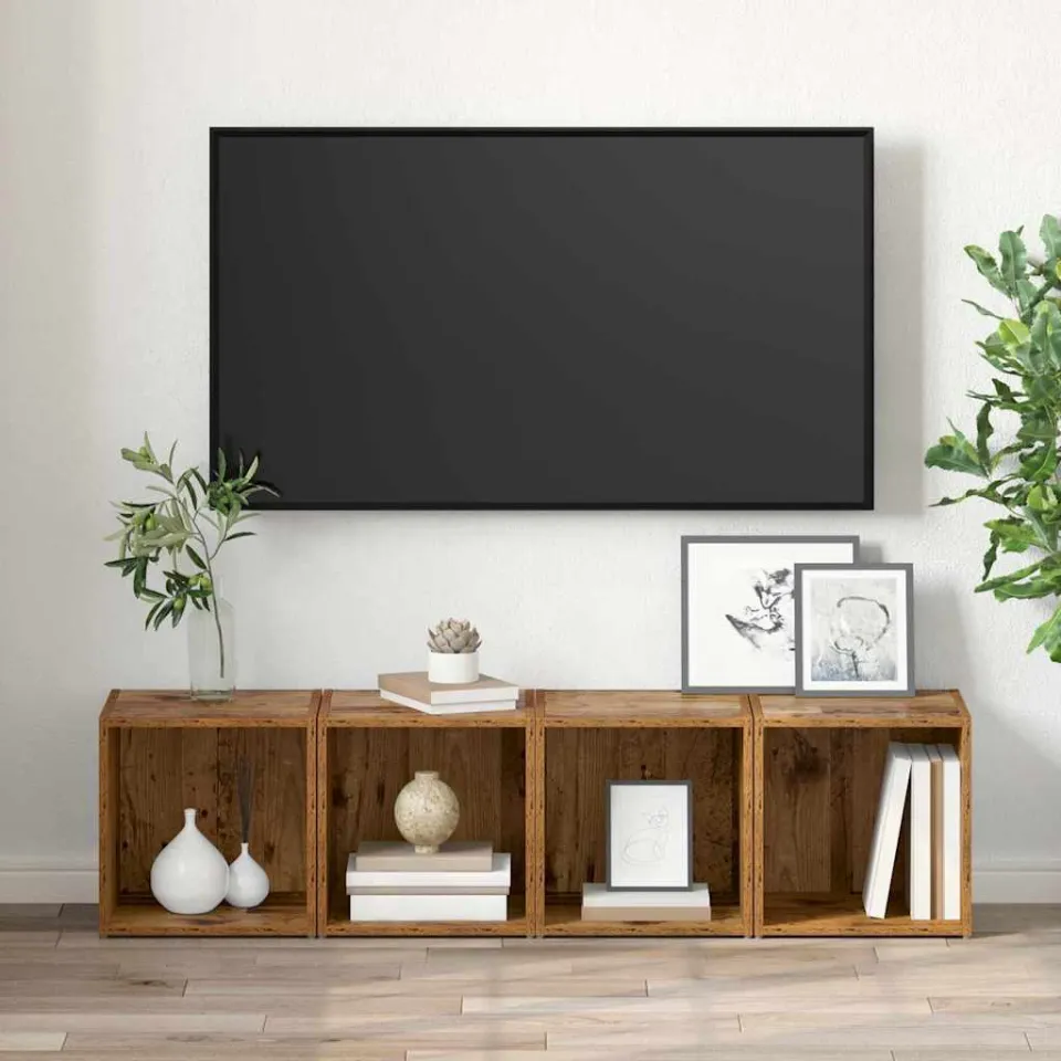 vidaXL Tv-meubelset 4 st Oud Hout Bewerkt hout bruin, foto 4