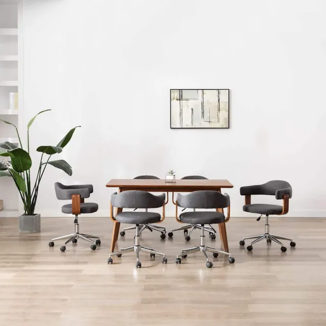vidaXL Eetkamerstoelen 6 st draaibaar gebogen hout en stof grijs, foto 2