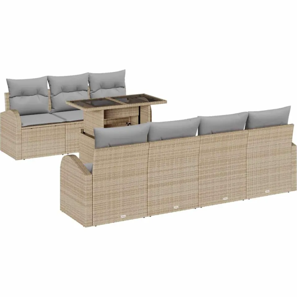 vidaXL Tuin Sofa Set 8 st Beige Poly riet, foto 3